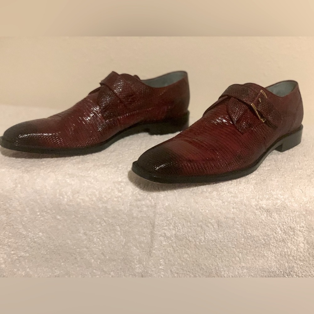 Belvedere Otto Genuine Lizard Skin Antique Burgundy Monk Strap
